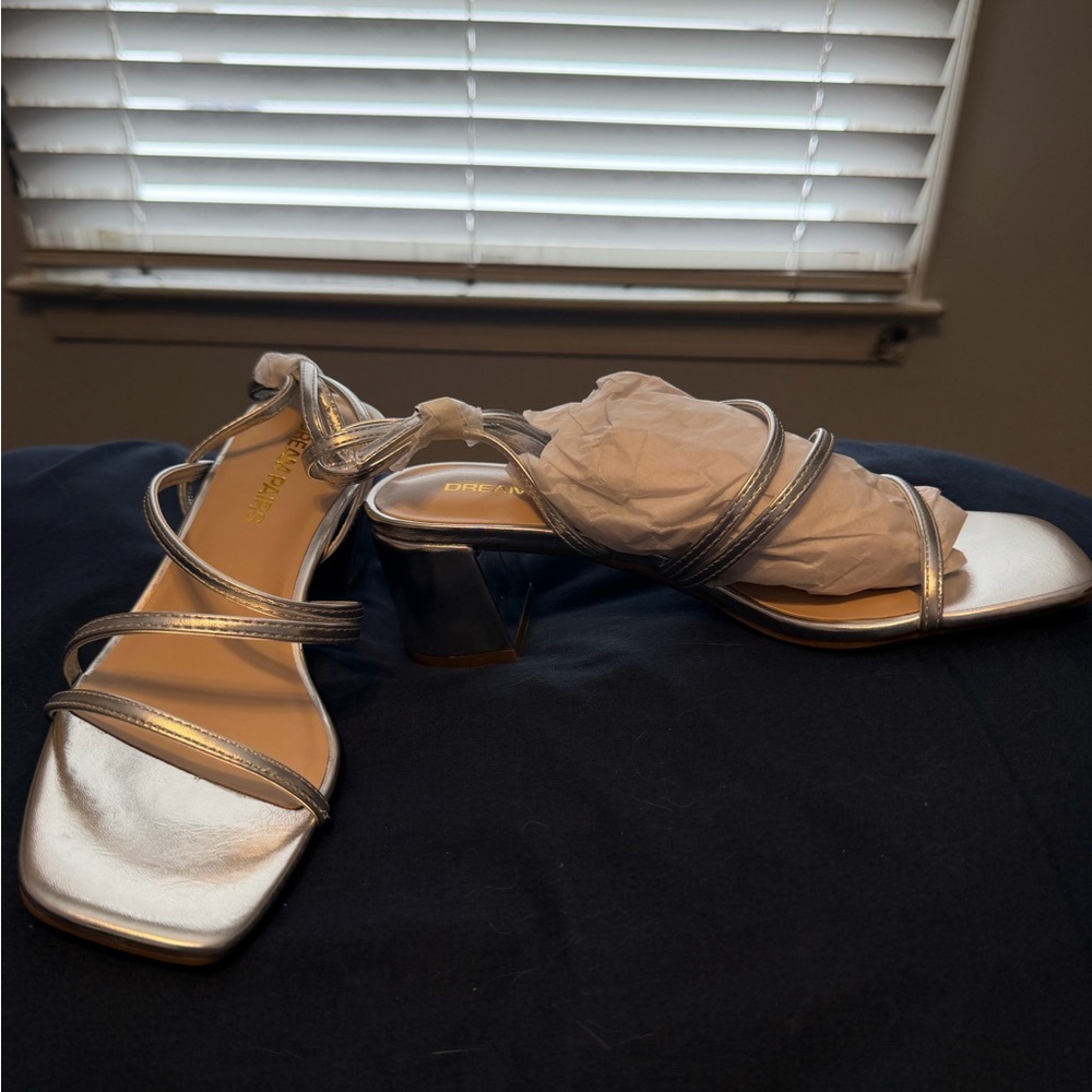 Silver Strappy Chunky Heels